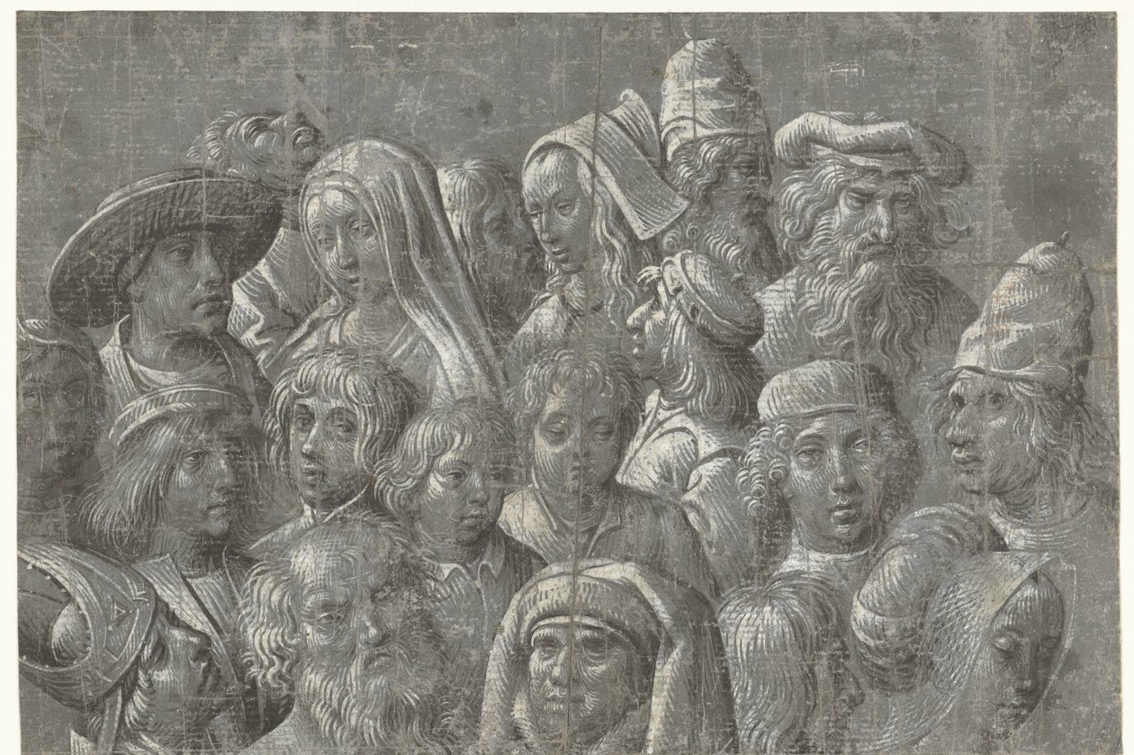 Studies van hoofden van mannen, vrouwen en kinderen door Meester van de Dood