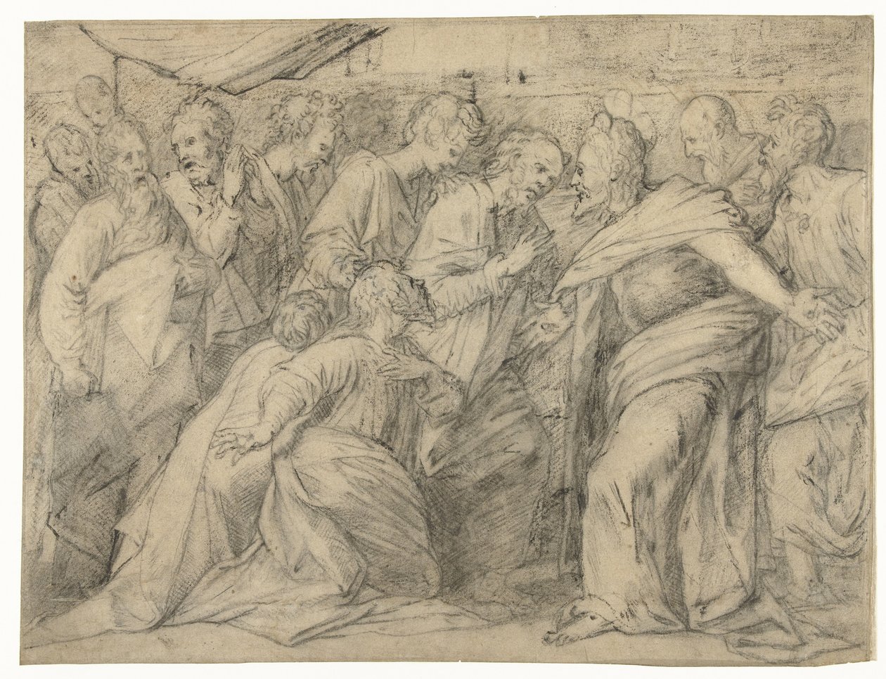 Christus verschijnt voor zijn discipelen door Meester van de Egmont Albums