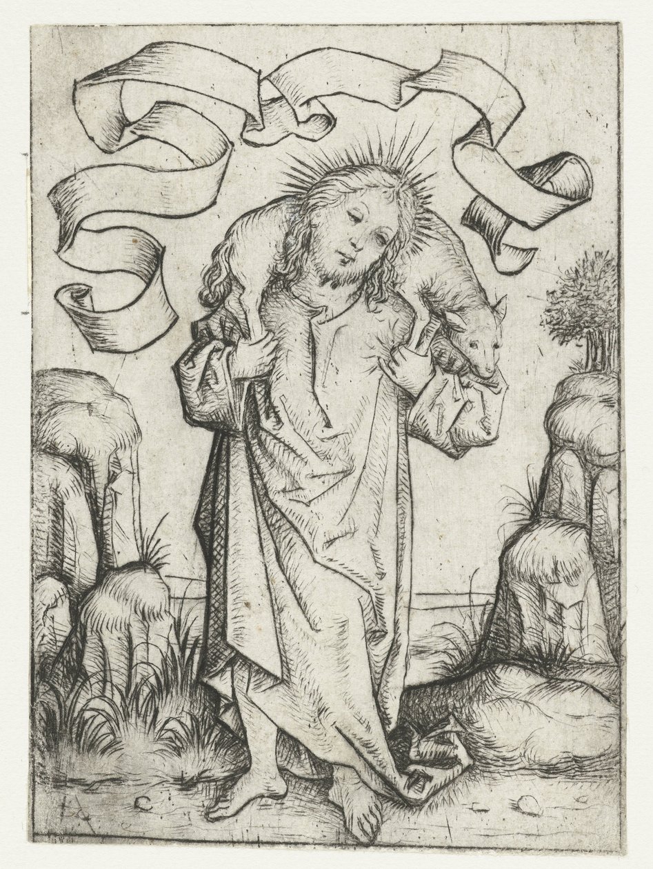 Christus als de Goede Herder door Meester van het Amsterdamse Kabinet