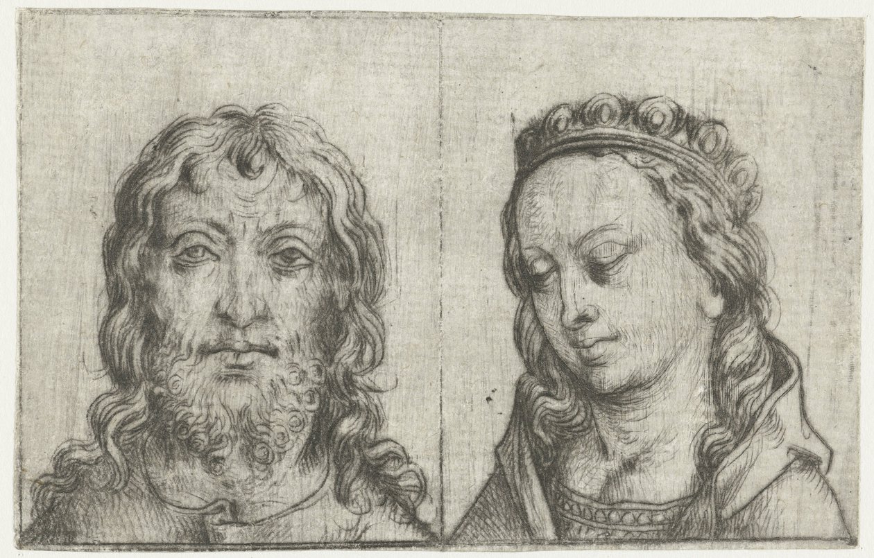 De hoofden van Christus en Maria door Meester van het Amsterdamse Kabinet
