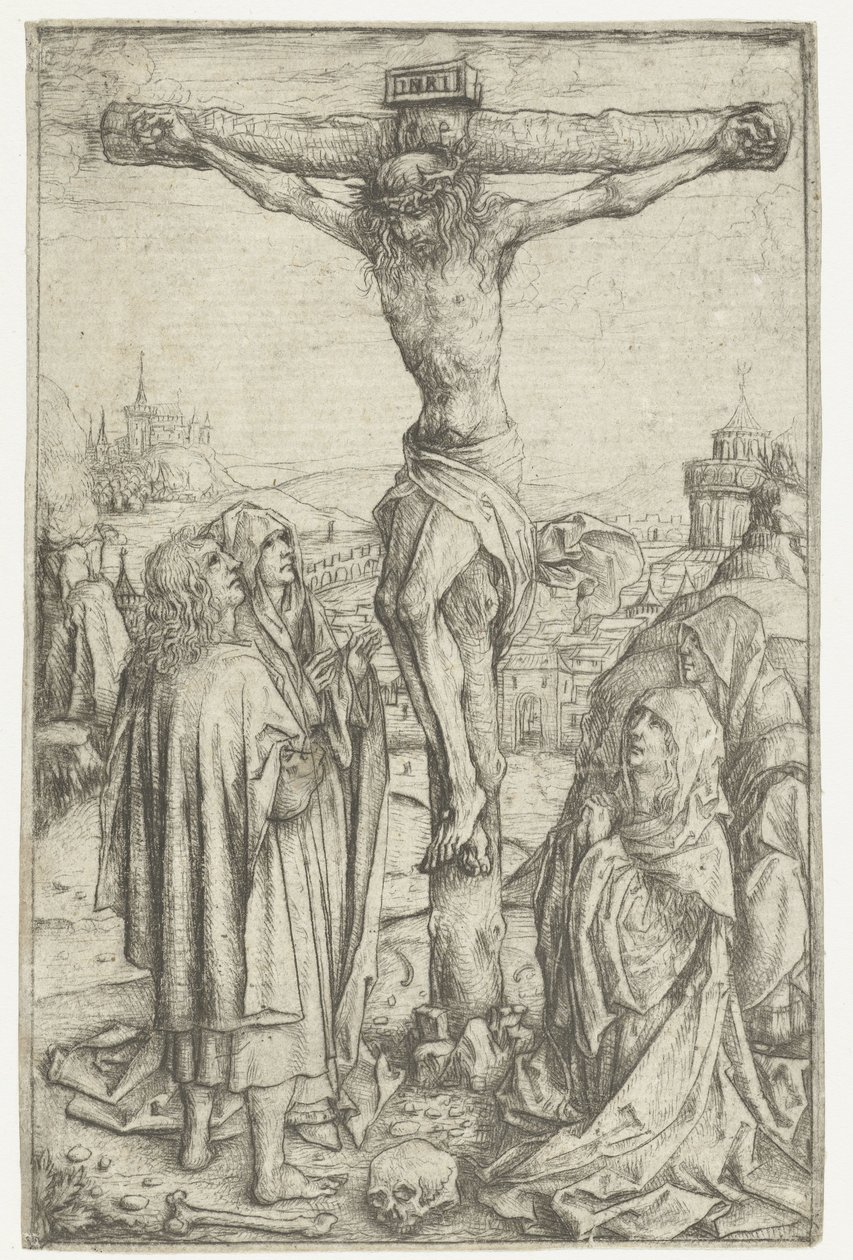 De kruisiging met Maria en de H. Johannes en twee heilige vrouwen door Meester van het Amsterdamse Kabinet