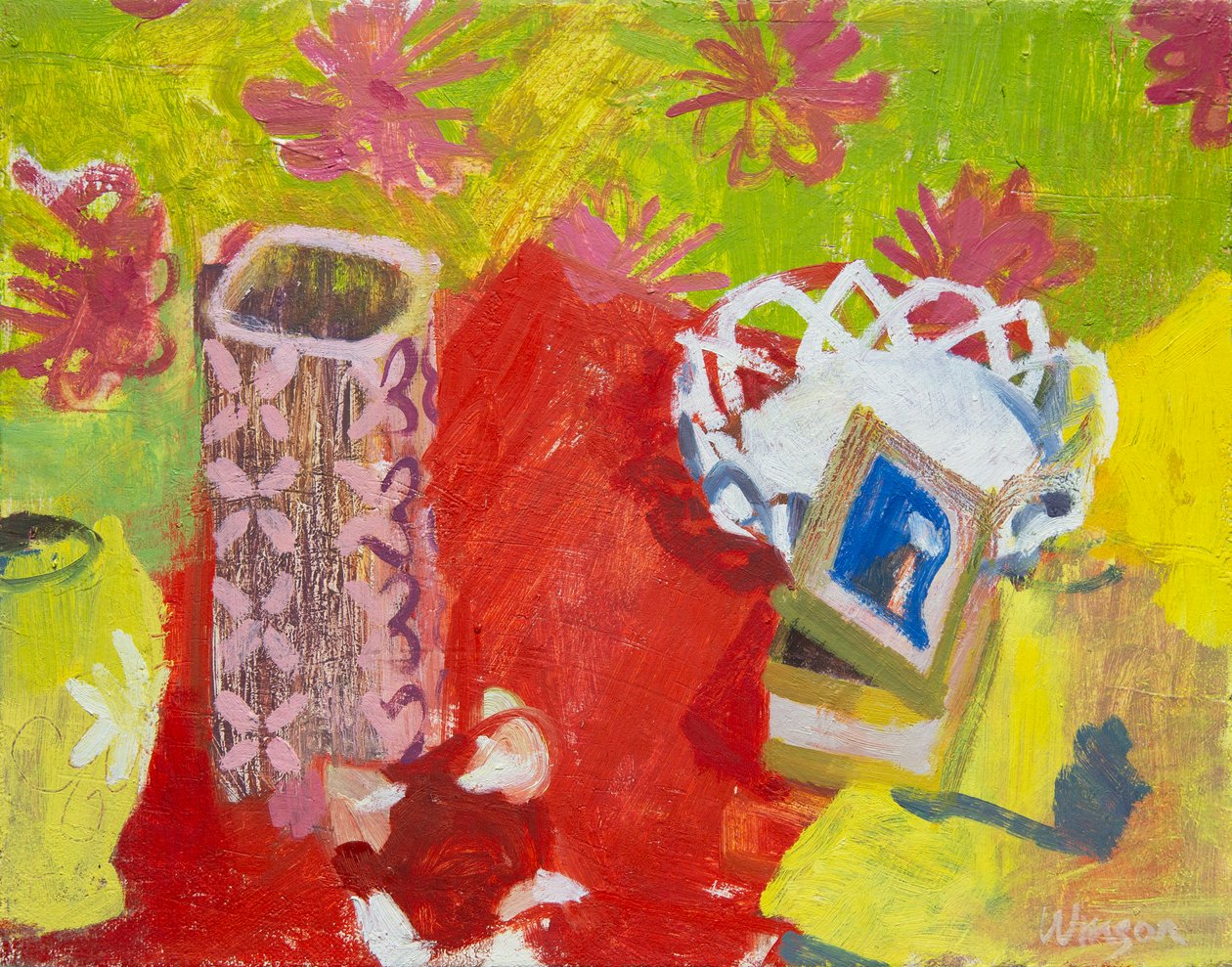 Stilleven met witte mand, 2006 (olieverf op doek) door Megan Williamson