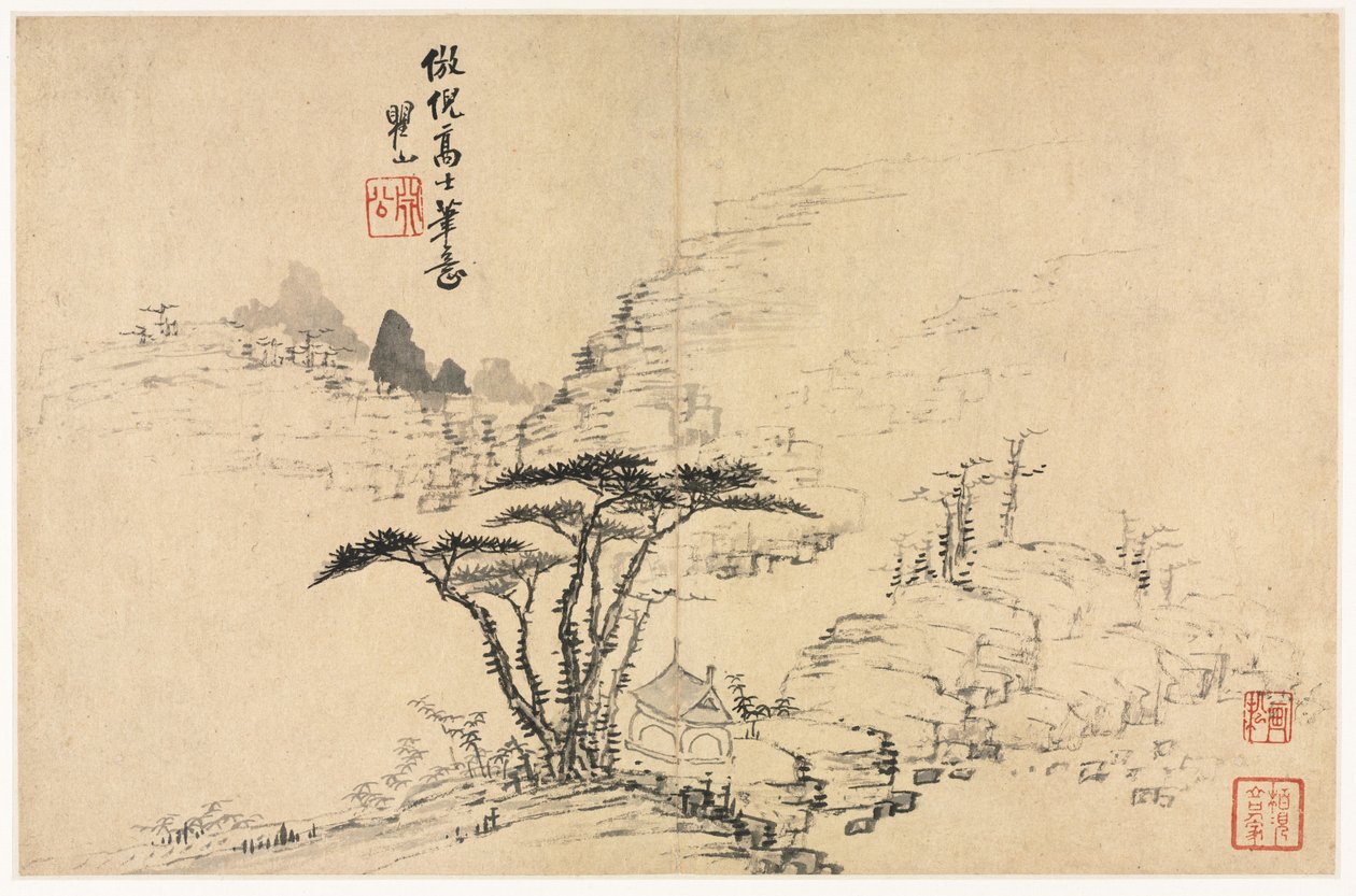 Landschappen in verschillende stijlen naar oude meesters, 1690 door Mei Qing