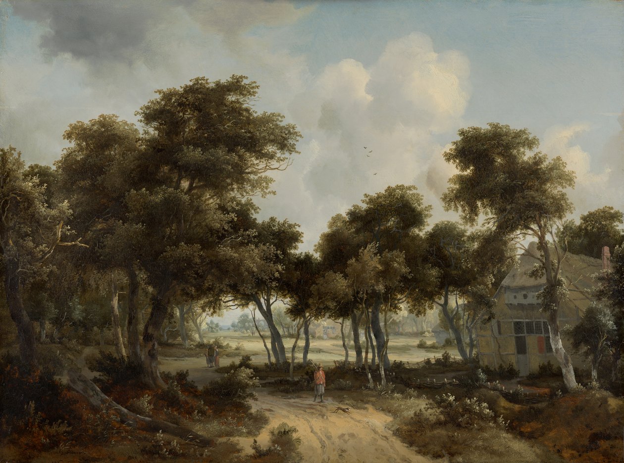 Huisjes in een bos door Meindert Hobbema