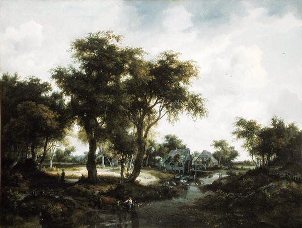 De watermolen door Meindert Hobbema