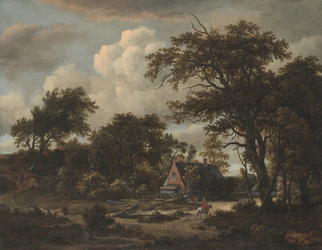 Boslandschap met huisje en ruiter, 1663 door Meindert Hobbema