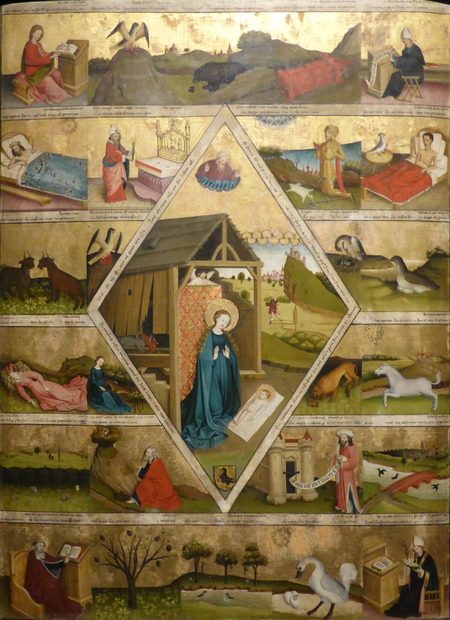 Verdediging van de leer van de maagdelijkheid van de Heilige Moeder door Meister der Ottobeurer Marientafel