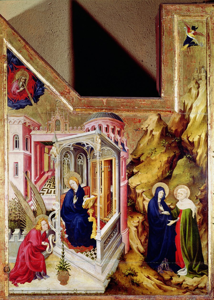 Altaarstuk van de Chartreuse de Champmol, linkerzijde met de Annunciatie en de Visitatie, c.1393-99 door Melchior Broederlam
