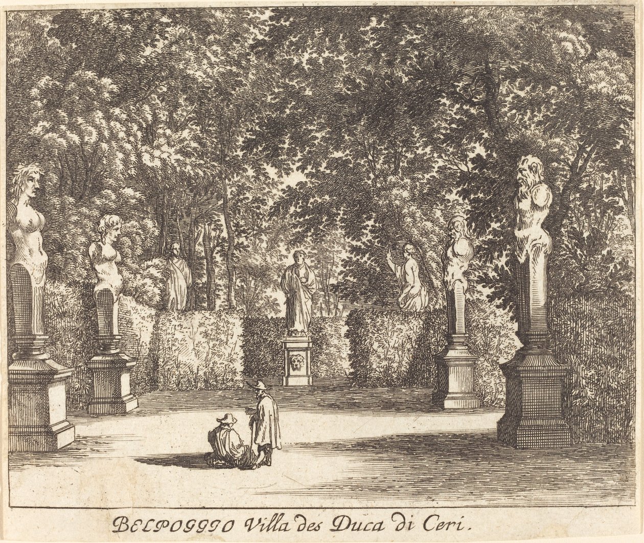 Balpoggio, Villa van Hertog di Ceri door Melchior Küsel after Johann Wilhelm Baur