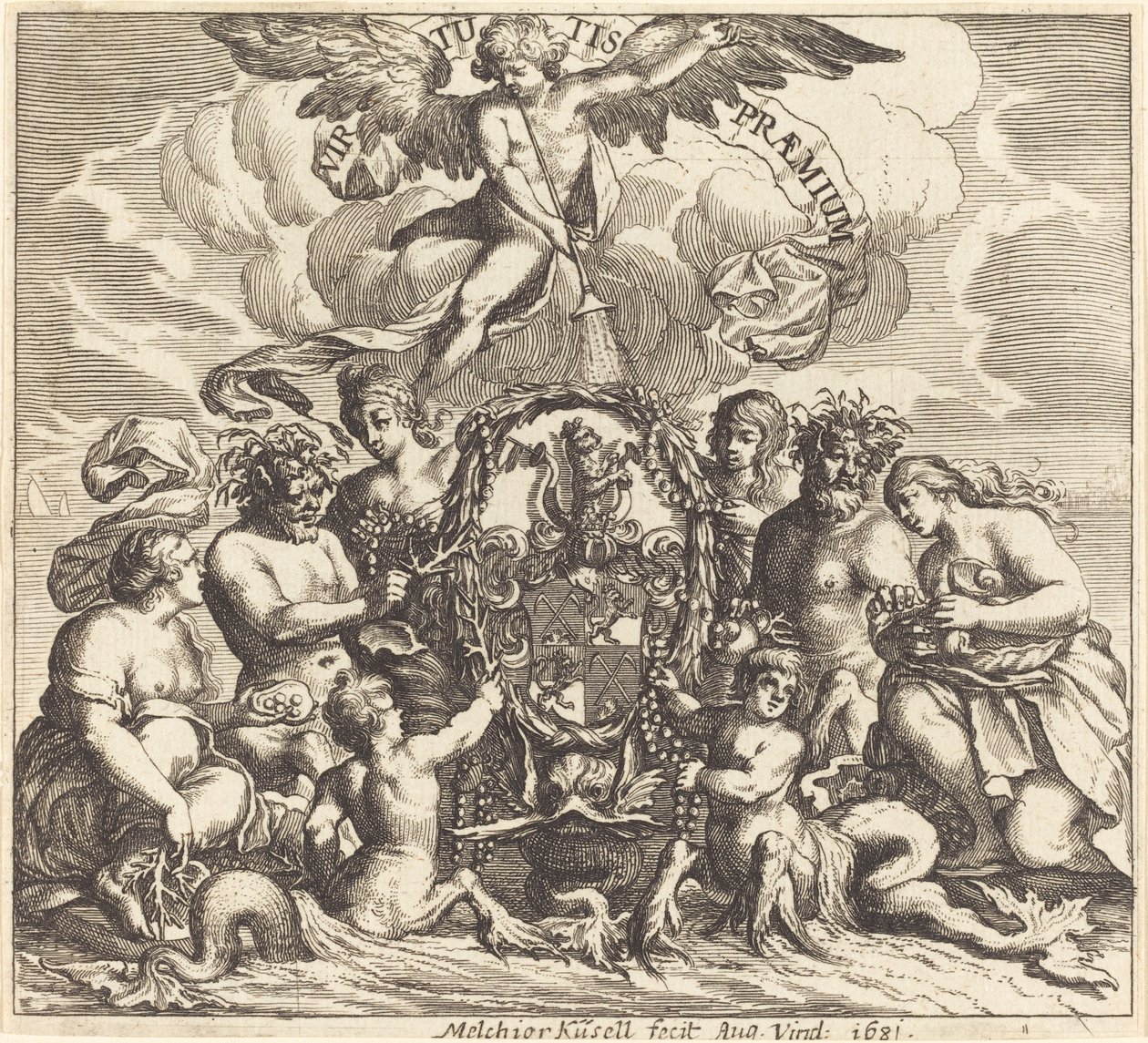 Opdrachtpagina door Melchior Küsel after Johann Wilhelm Baur