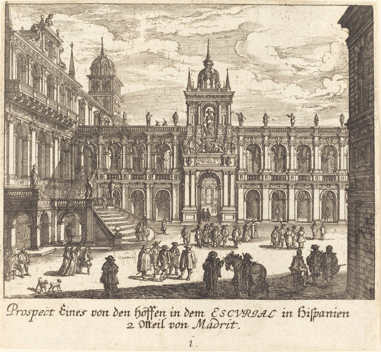Escorial, Spanje door Melchior Küsel after Johann Wilhelm Baur