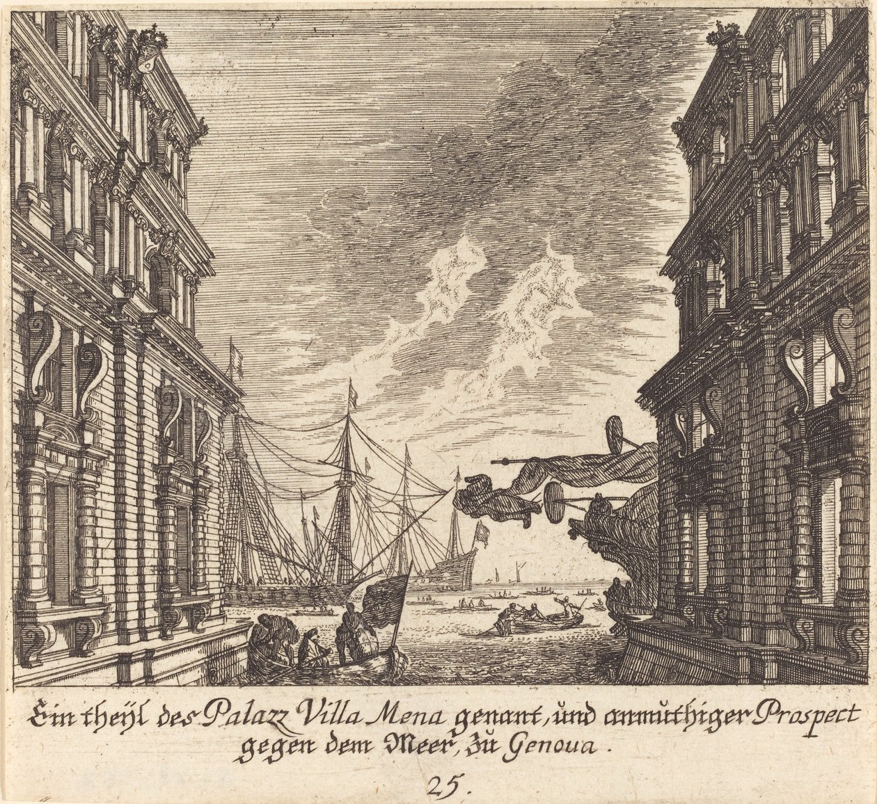 Palazzo Villamena, Genua door Melchior Küsel after Johann Wilhelm Baur