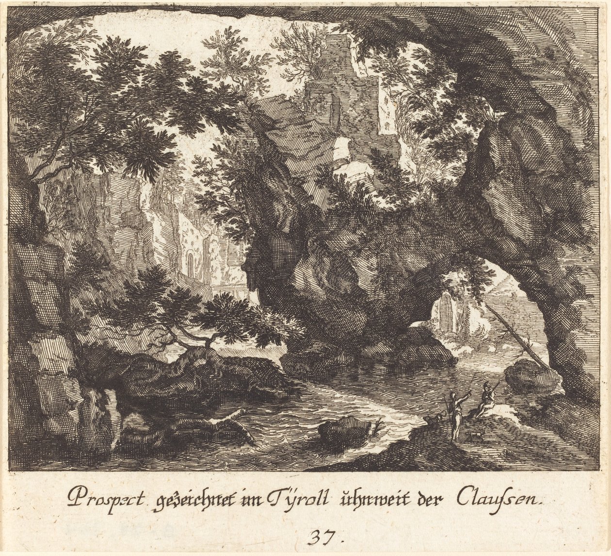 Tiroler Landschap door Melchior Küsel after Johann Wilhelm Baur