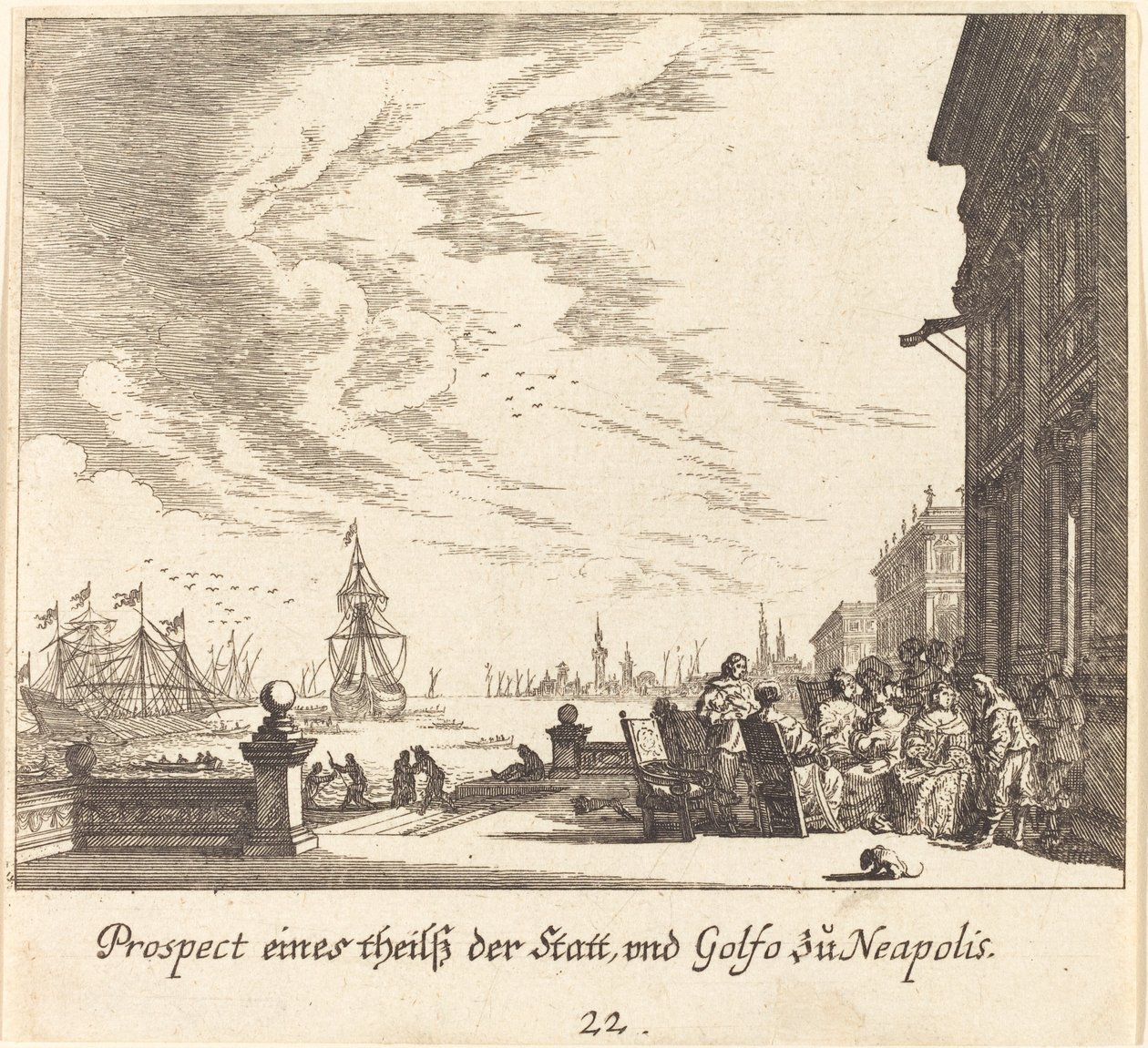 Uitzicht op de Golf van Napels door Melchior Küsel after Johann Wilhelm Baur