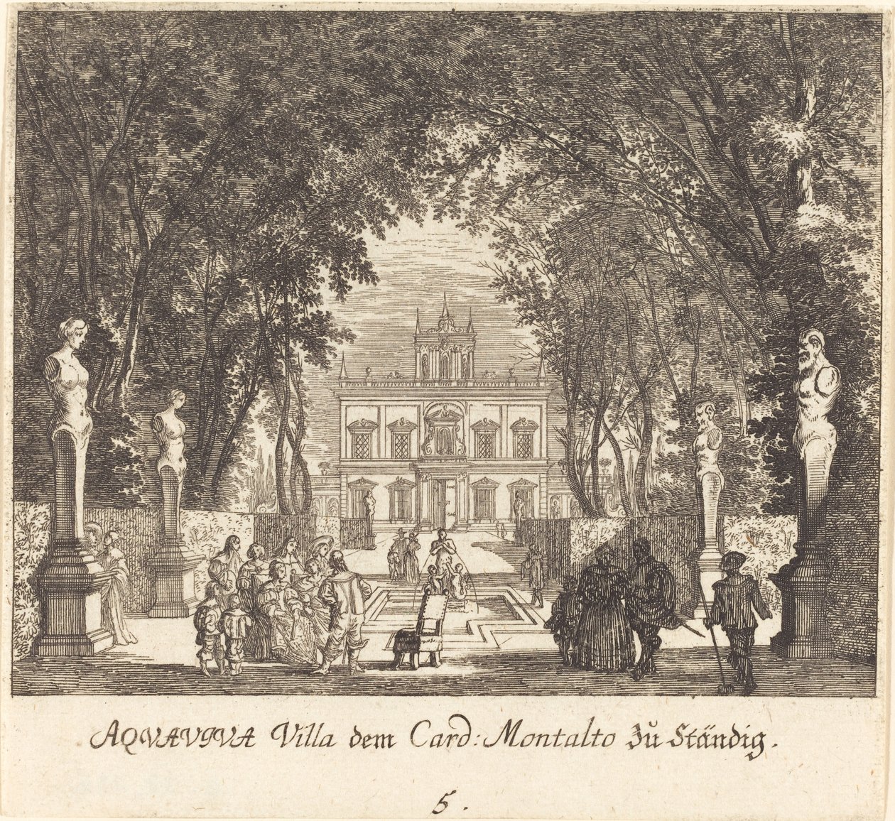 Villa Aquaviva door Melchior Küsel after Johann Wilhelm Baur