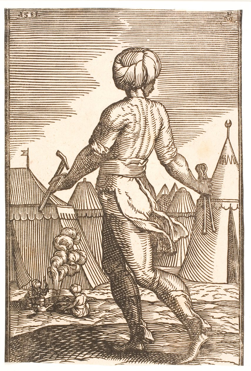 Een smid van achteren gezien in een kamp door Melchior Lorck