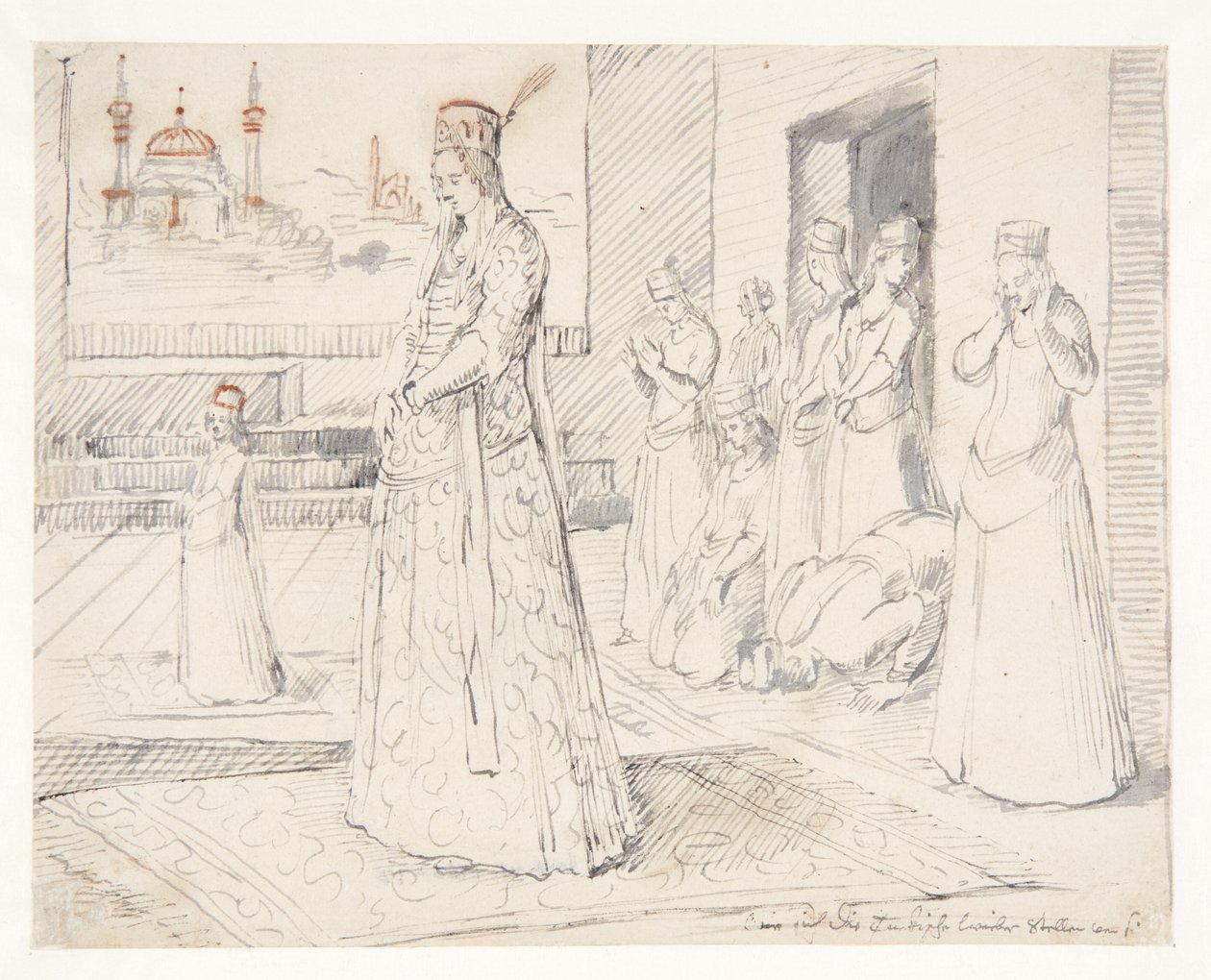 Een groep Turkse vrouwen in gebed door Melchior Lorck