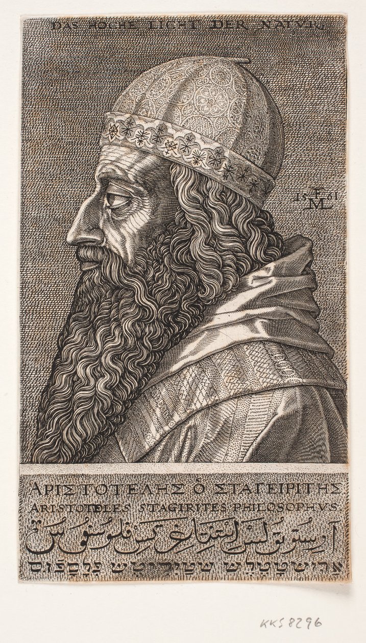 Aristoteles, halflang portret, profiel naar links door Melchior Lorck