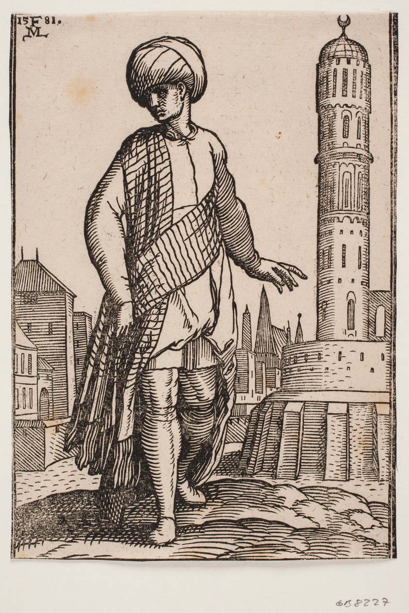 Elegante jonge man met tulband en lange sjaal door Melchior Lorck