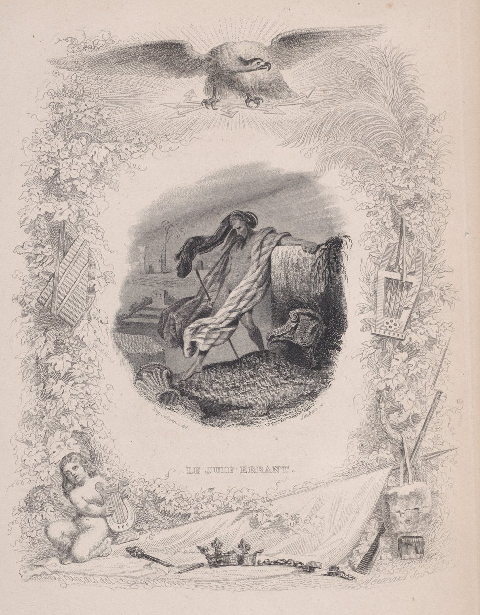 De Wandelende Jood, uit De Liederen van Béranger, 1829 door Melchior Péronard, Joubert