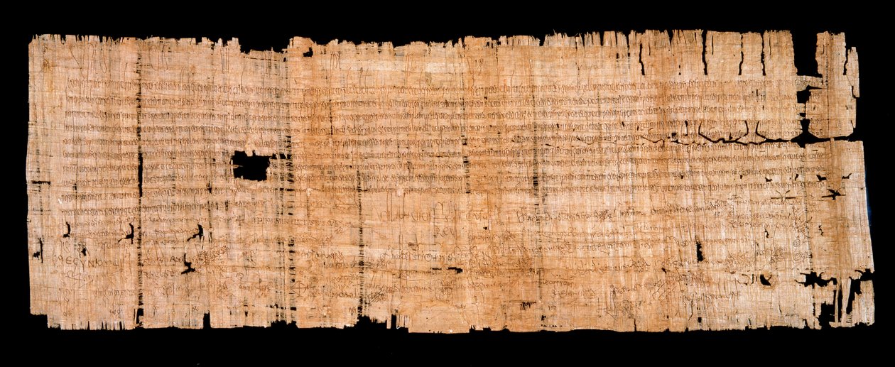 Merovingische periode: juridisch document op papyrus, bevestiging van het privilege van immuniteit verleend door koning Clovis II aan de abdij van Saint Denis op 22/06/654 door Merovingian