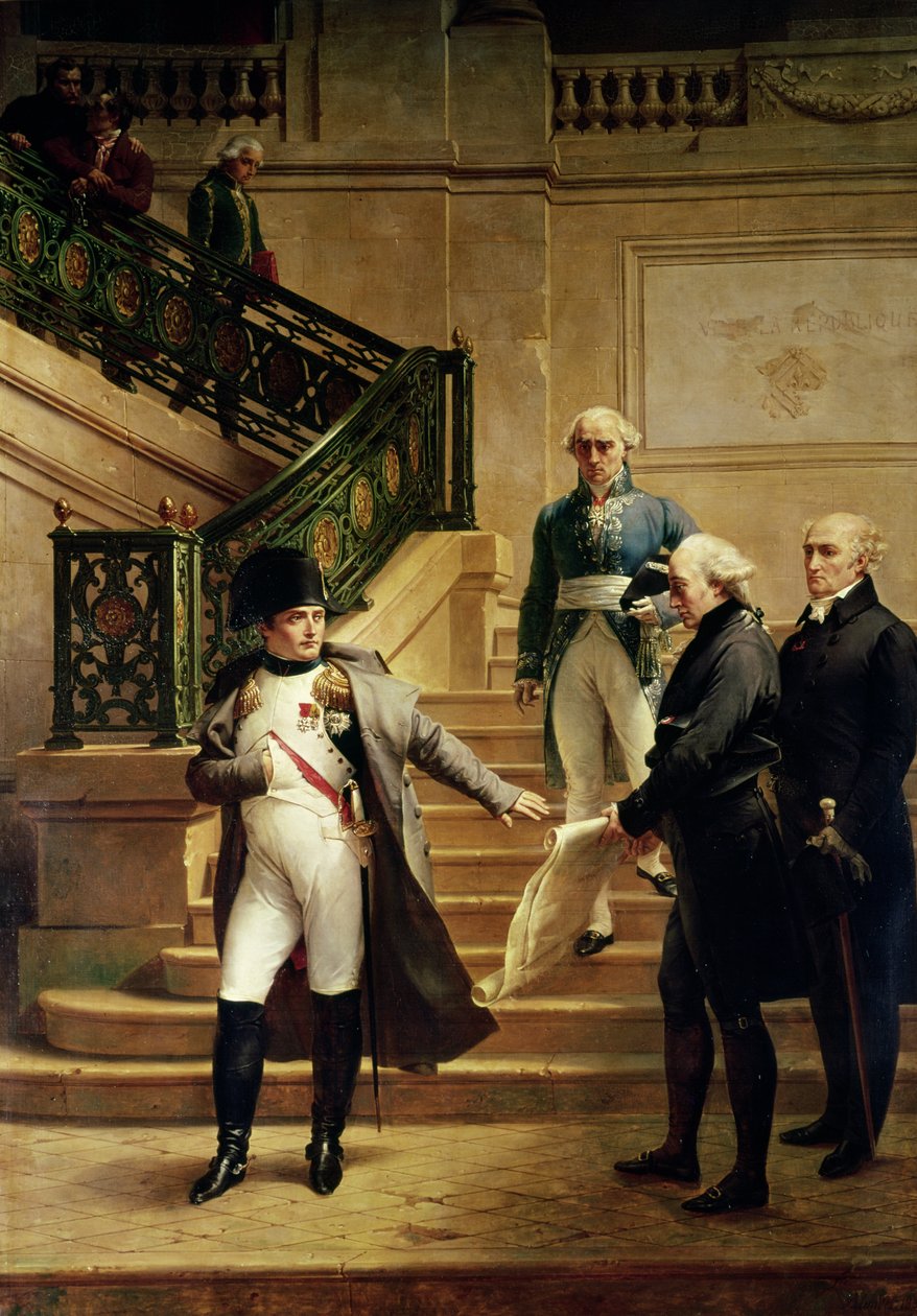 Napoleon I (1769-1821) in het Palais Royal ontvangen door de president van het tribunaal en weigert de plannen van Percier of Fontaine, 1807 door Merry Joseph Blondel