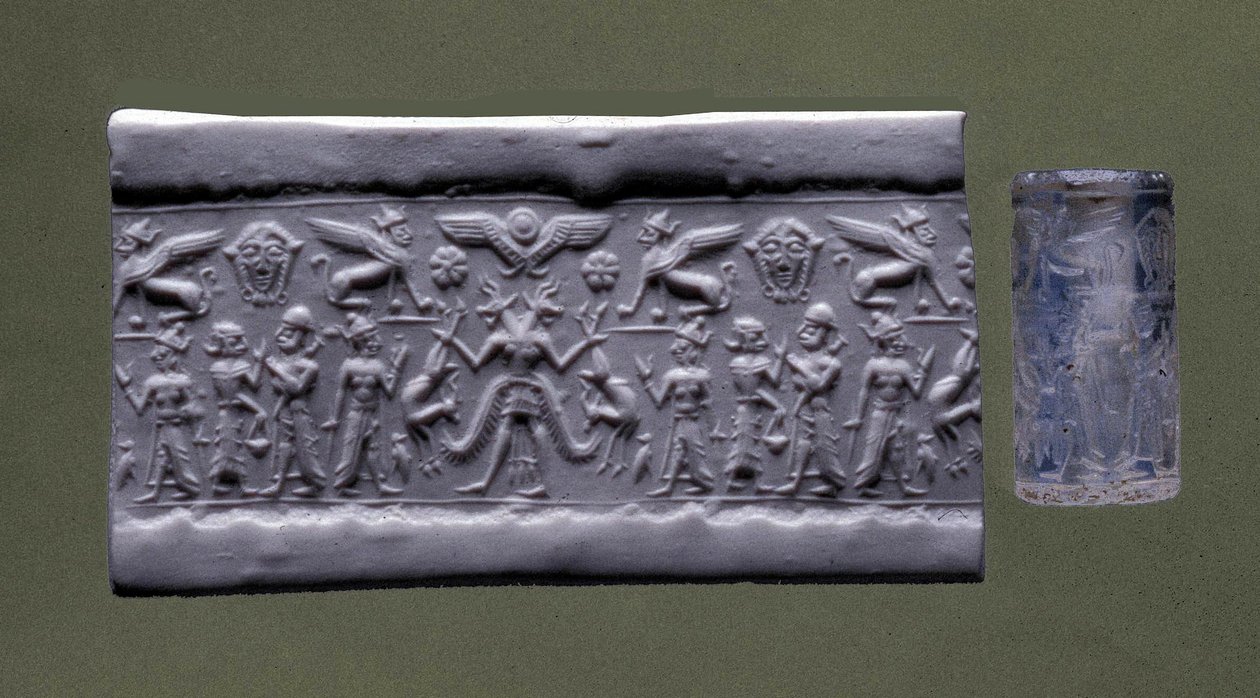Cilinderzegel, Noord-Syrië (kwarts) door Mesopotamian Mesopotamian