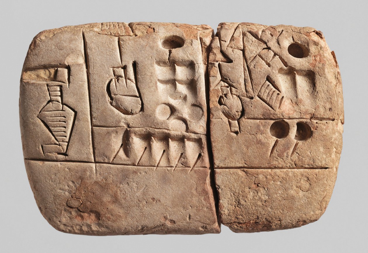 Vroege pictografische spijkerschrifttablet, Mesopotamië, Uruk, c.3100-2900 v.Chr. door Mesopotamian Mesopotamian