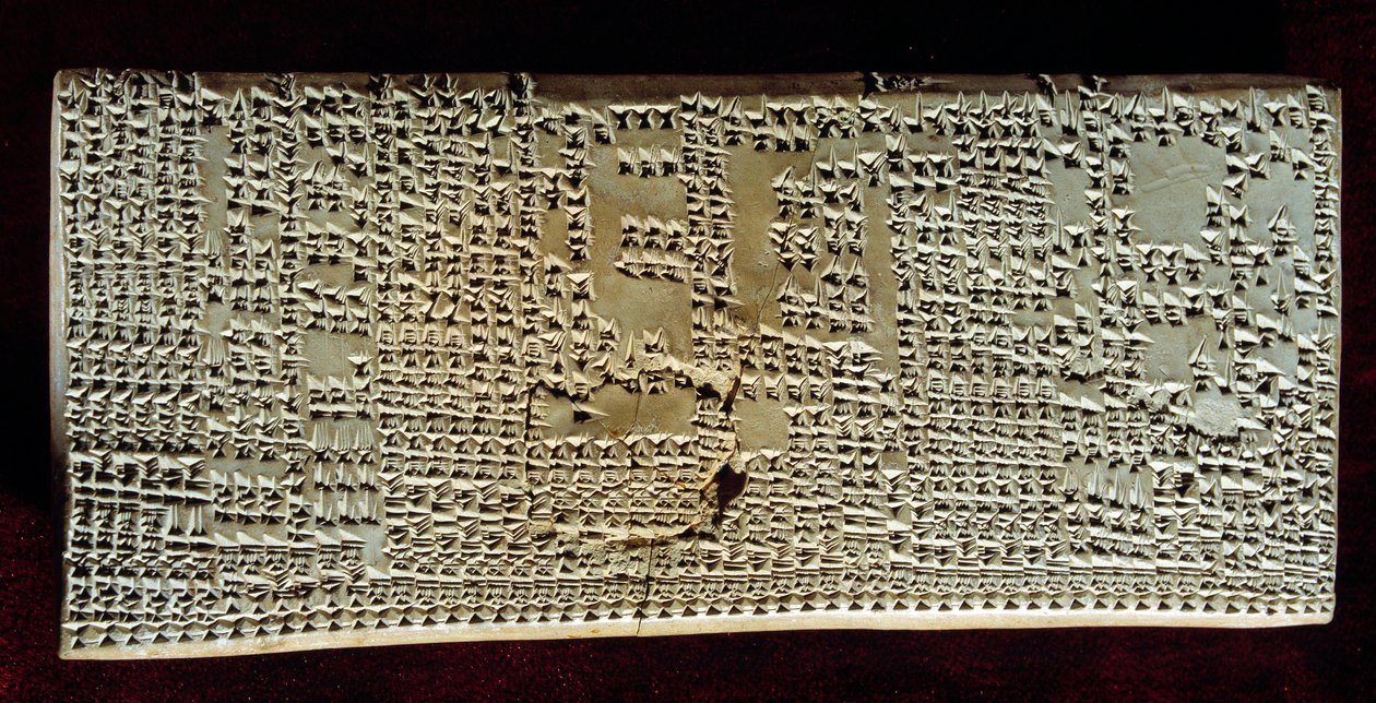 Oosterse oudheid: medische tablet gegraveerd met spijkerschrift na leveronderzoek voor voortekenen door Mesopotamian Mesopotamian