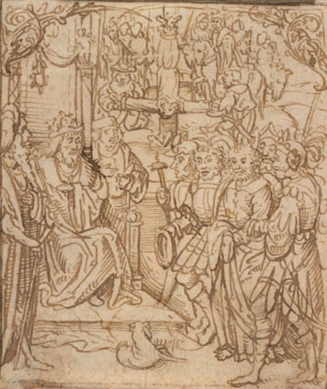 St. Petrus voor Keizer Nero, en de Kruisiging van St. Petrus door Mesteren for Aachen alteret