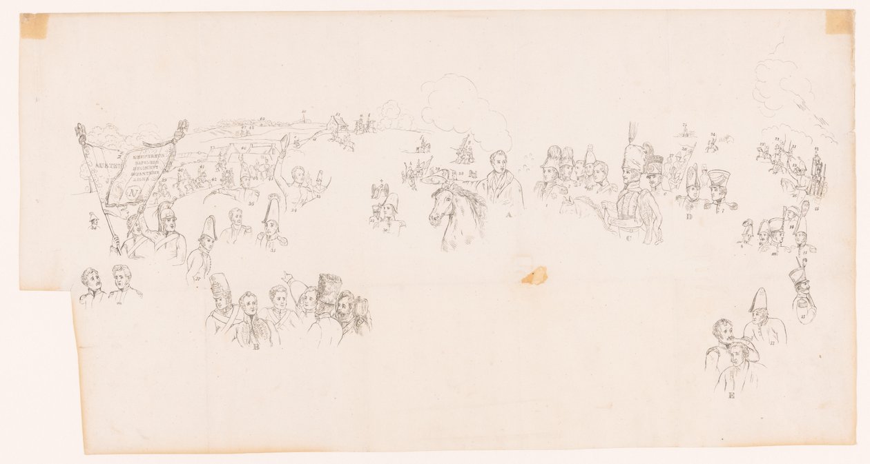 Tekening van het schilderij voorstellende den veldslag bij Waterloo door Met and Meylink