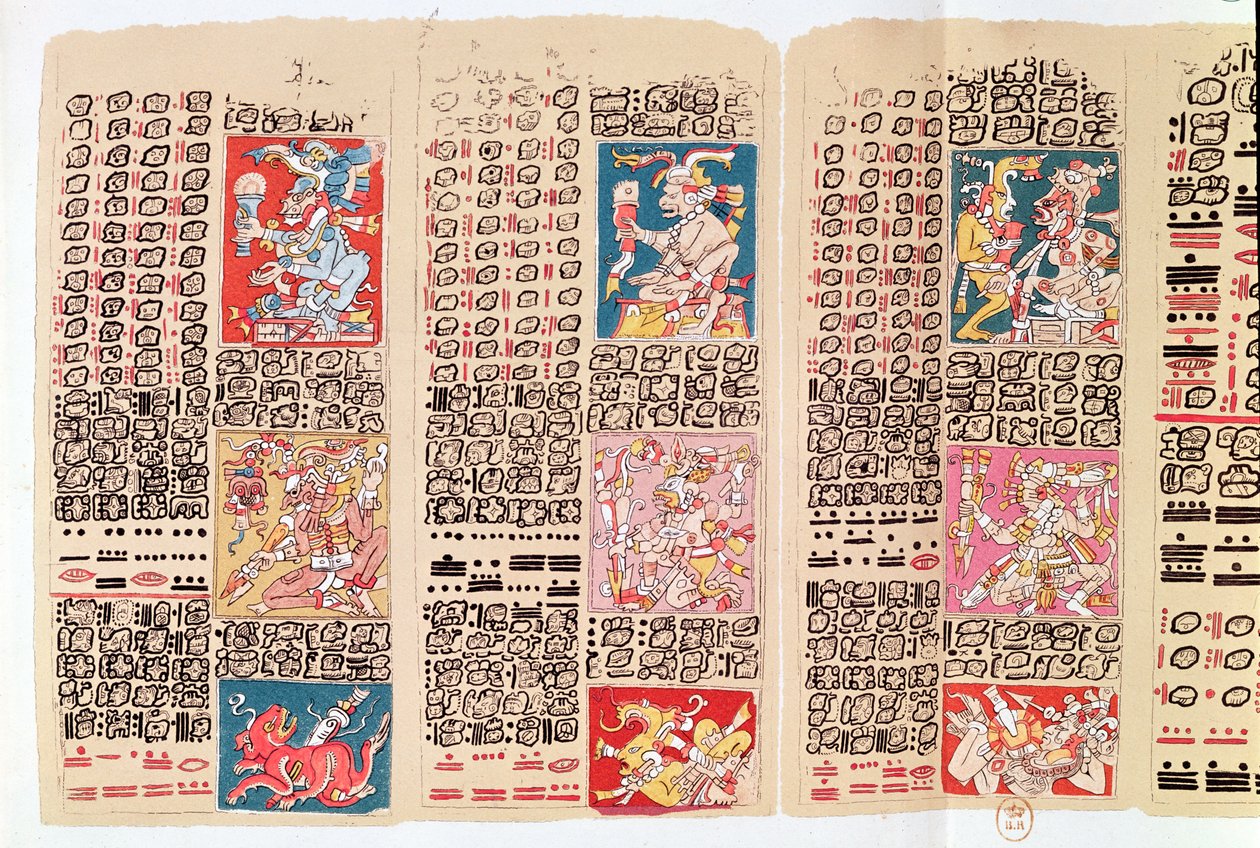 Facsimile kopie van een pagina van de Dresden Codex door Mexican School