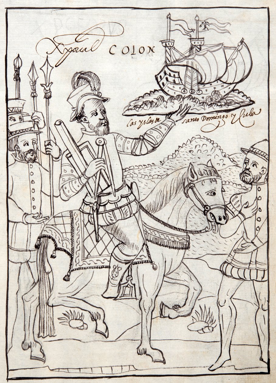Christopher Columbus, illustratie uit Historia de Tlaxcala door Diego Munoz Camargo door Mexican School