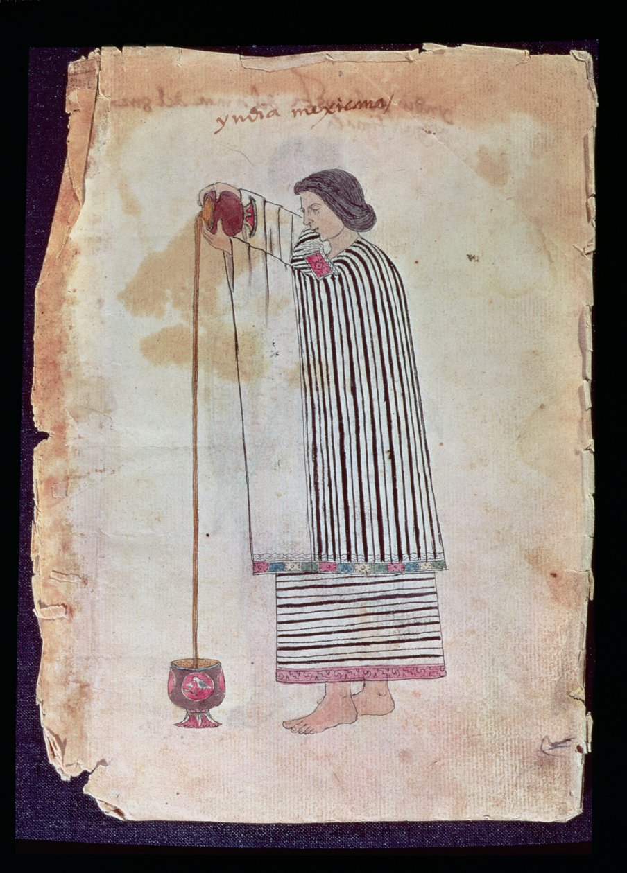 Mexicaanse Indiaan die chocolade bereidt, uit de Codex Tuleda, 1553 door Mexican School
