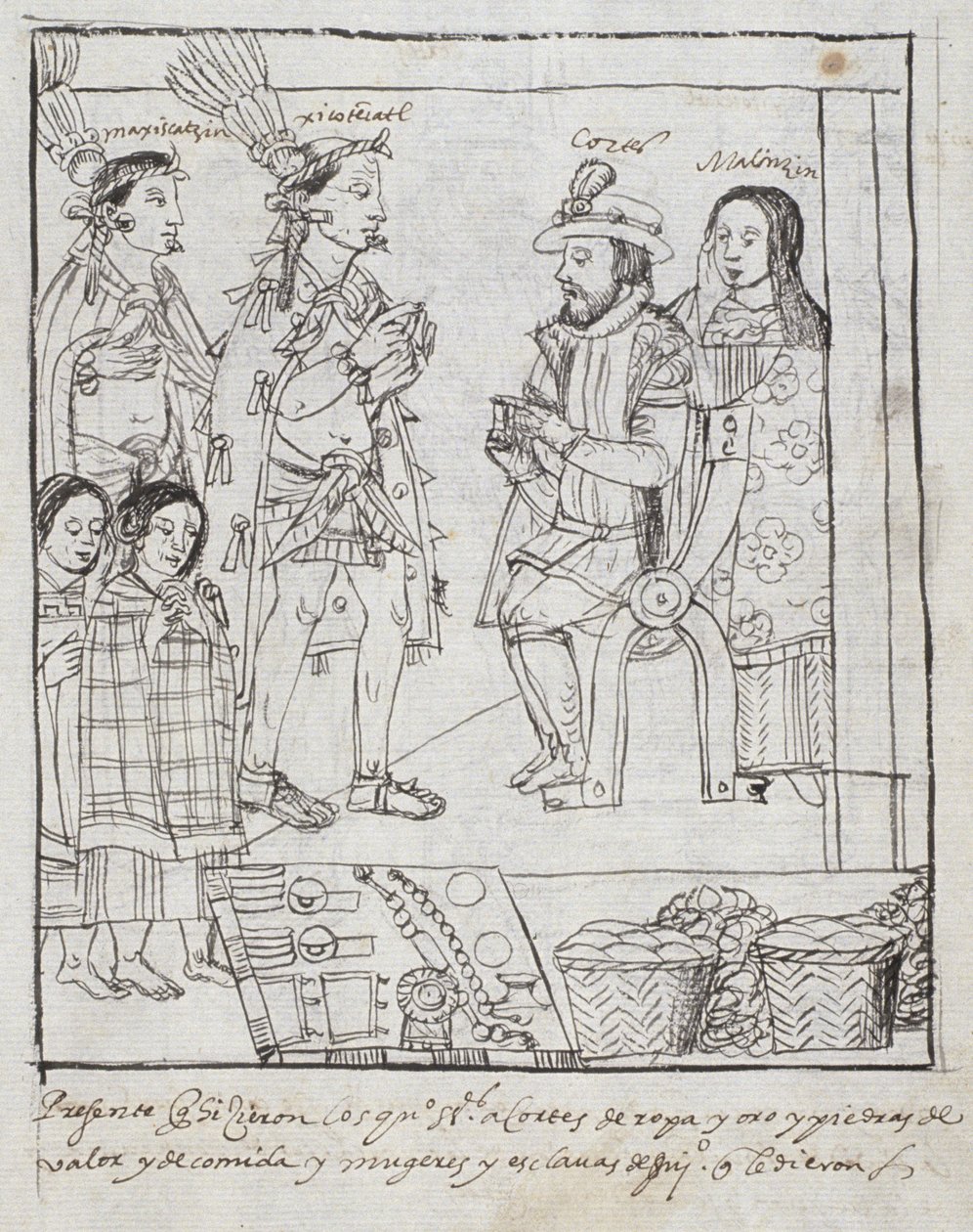 Montezuma ontmoet Cortez, uit Historia de Tlaxcala door Diego Munoz Camargo door Mexican School