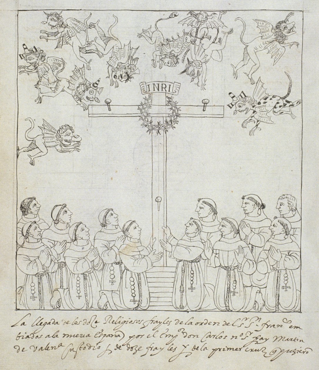 Ms Hunter 242 f.239v De oprichting van het eerste kruis, uit Historia de Tlaxcala door Diego Munoz Camargo door Mexican School