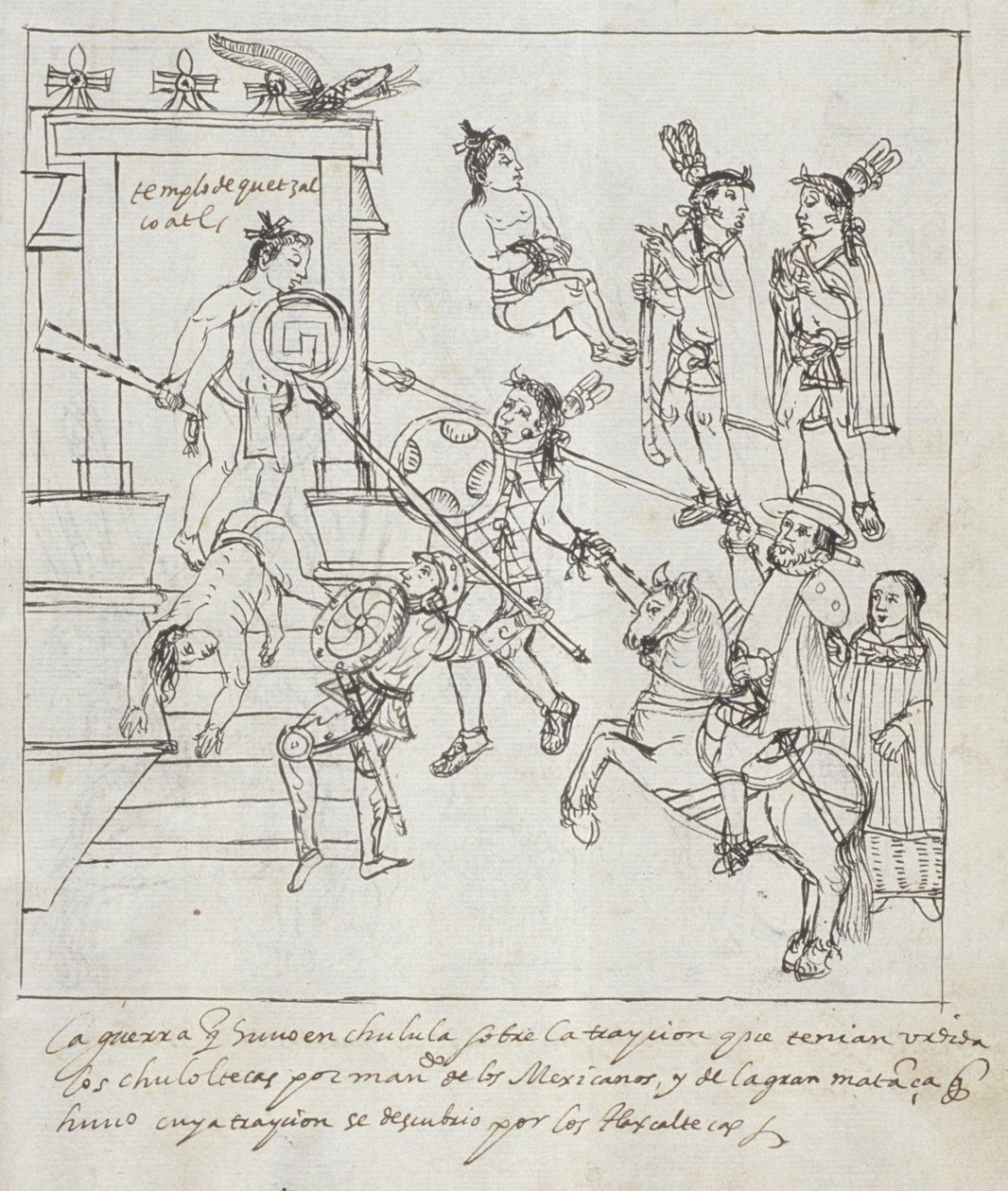 Ms Hunter 242 f.256r Evangelische Slag, uit Historia de Tlaxcala door Diego Munoz Camargo door Mexican School