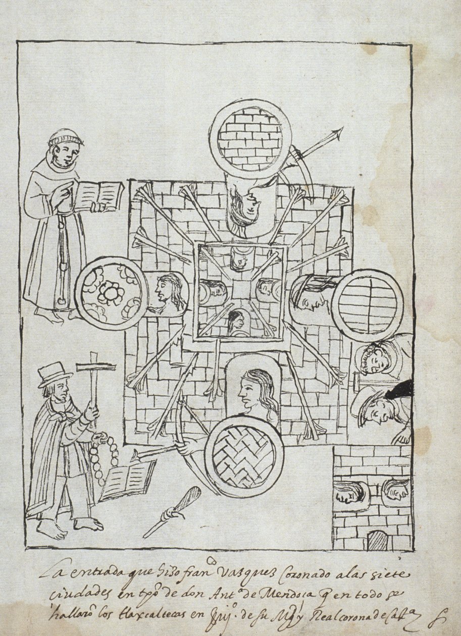 Ms Hunter 242 f.317r De Spaanse verovering, uit Historia de Tlaxcala door Diego Munoz Camargo door Mexican School