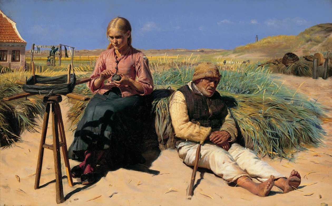 Figuren in een landschap. Blinde Kristian en Tine tussen de duinen door Michael Peter Ancher