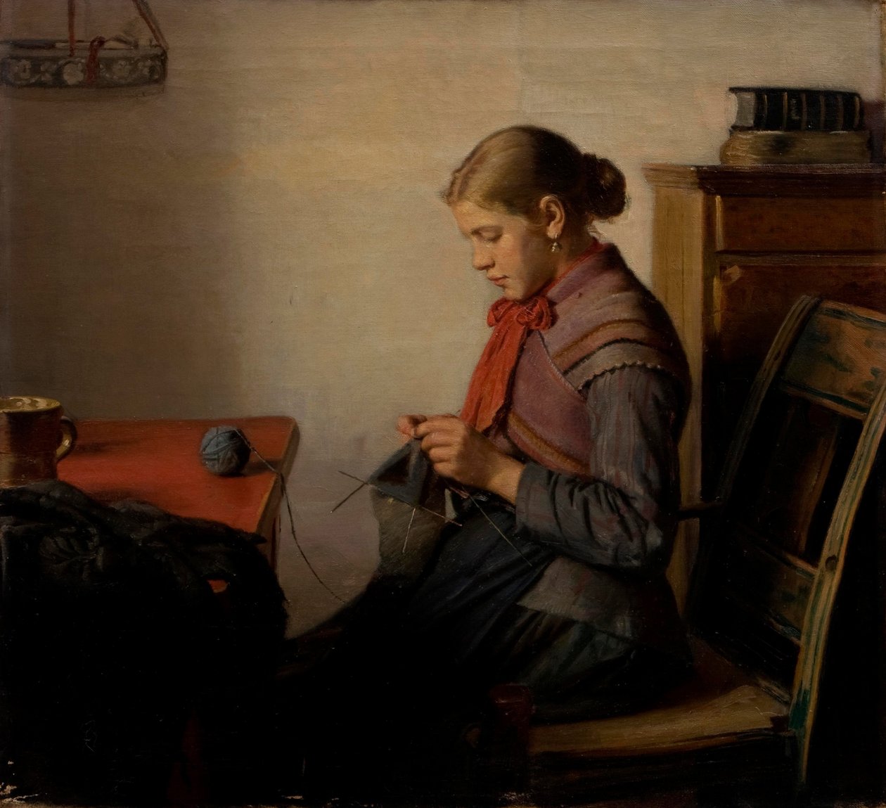Skagen meisje, Maren Sofie, aan het breien door Michael Peter Ancher