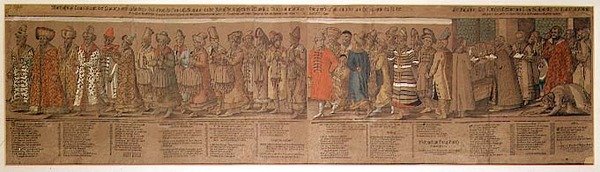 De Grote Ambassade van Ivan IV (1530-84) van Rusland naar de Heilige Roomse Keizer in Regensburg in 1576 door Michael Peterle