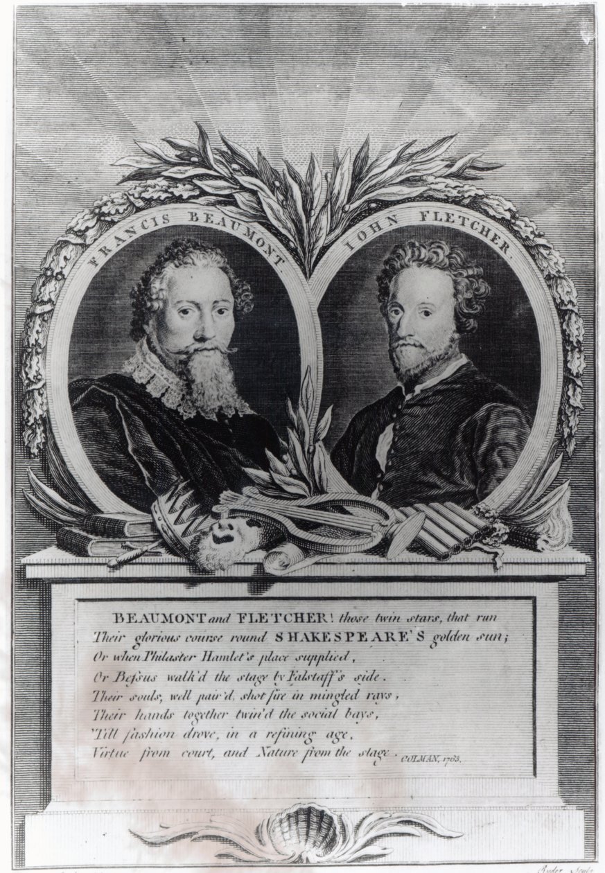 Francis Beaumont en John Fletcher, gegraveerd door T. Ryder door Michael Rooker