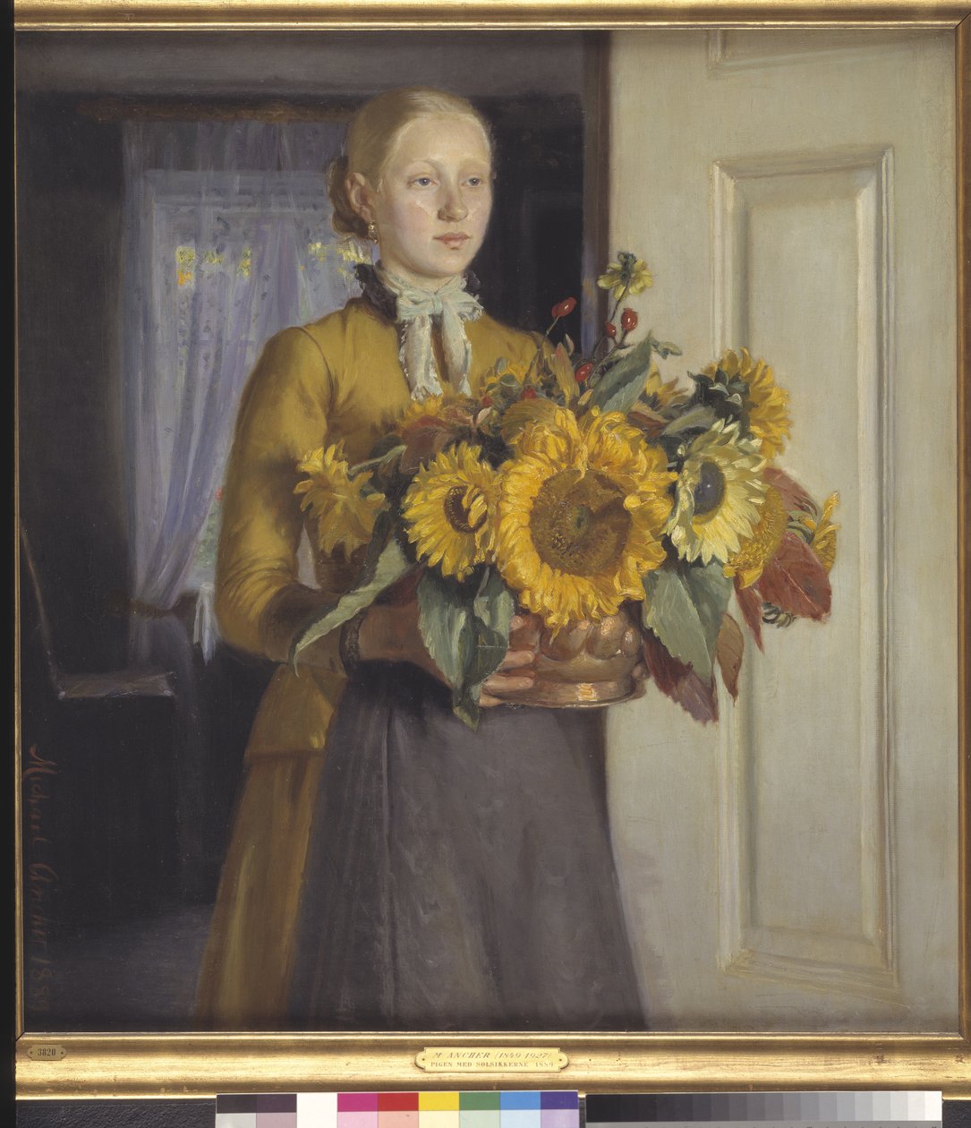 Een Meisje met Zonnebloemen door Michael Ancher