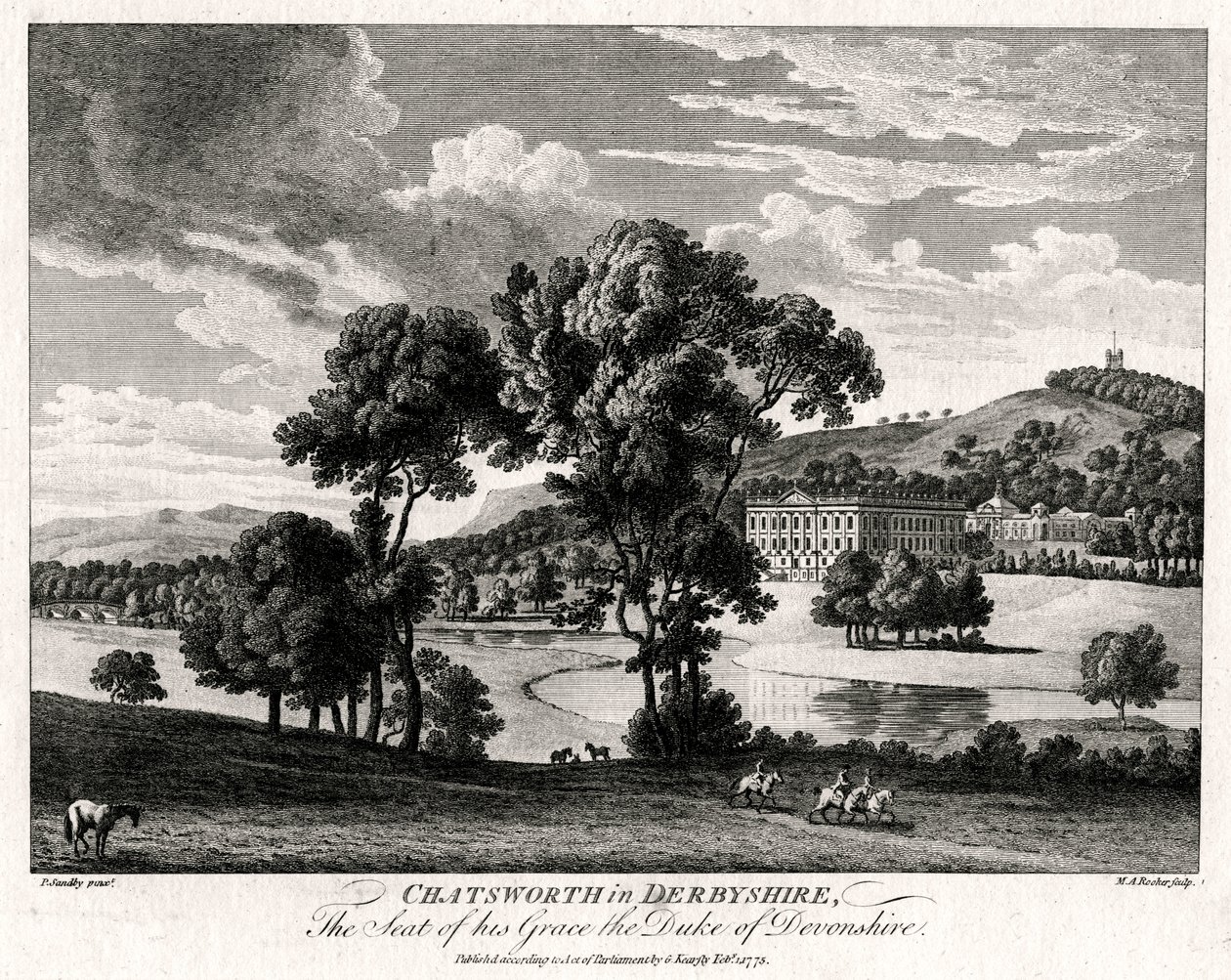 Chatsworth in Derbyshire, Het Huis van de Hertog van Devonshire, 1775 door Michael Angelo Rooker