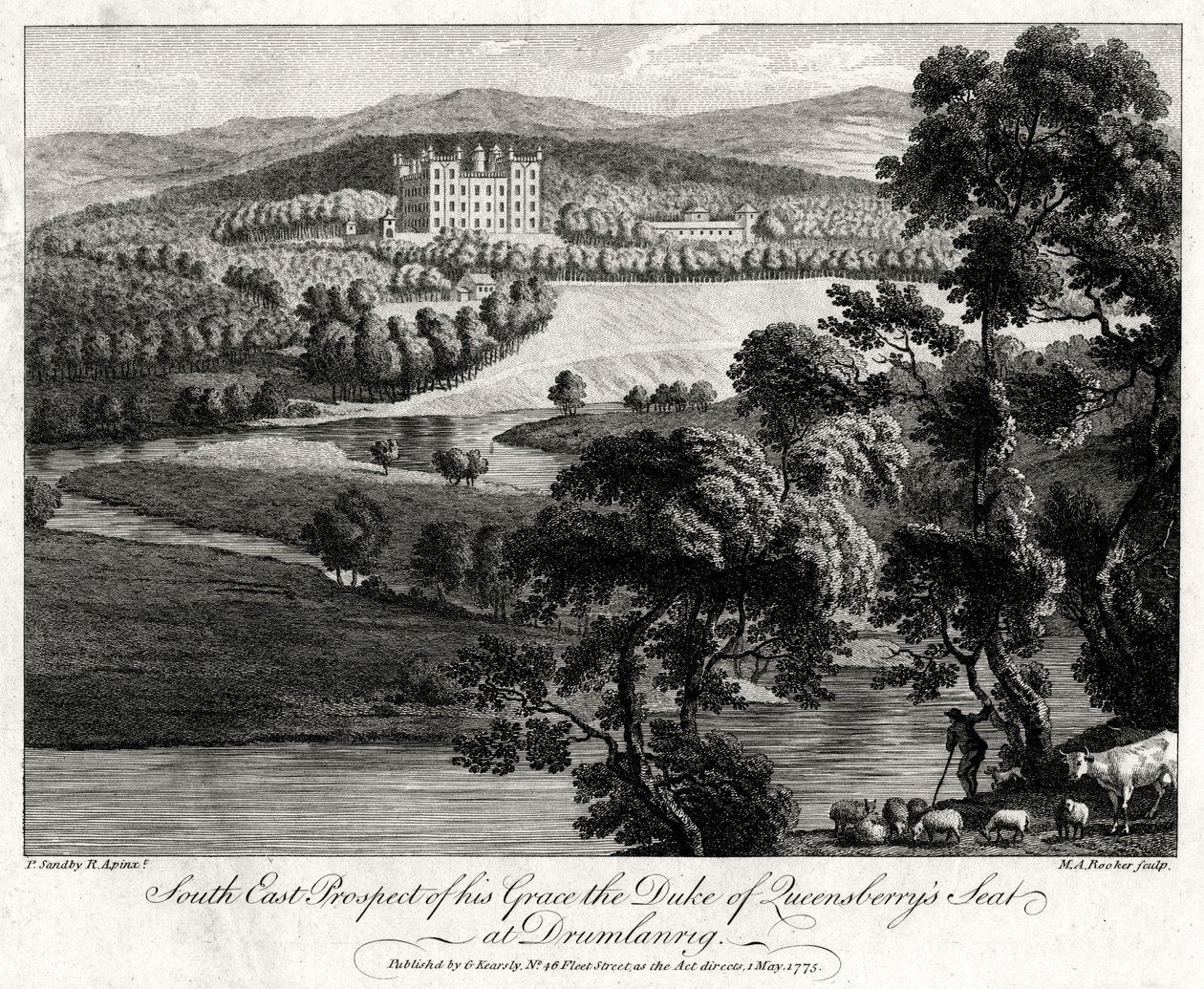 Zuid-Oost Uitzicht op de residentie van de Hertog van Queensberry in Drumlanrig, Schotland, 1775 door Michael Angelo Rooker