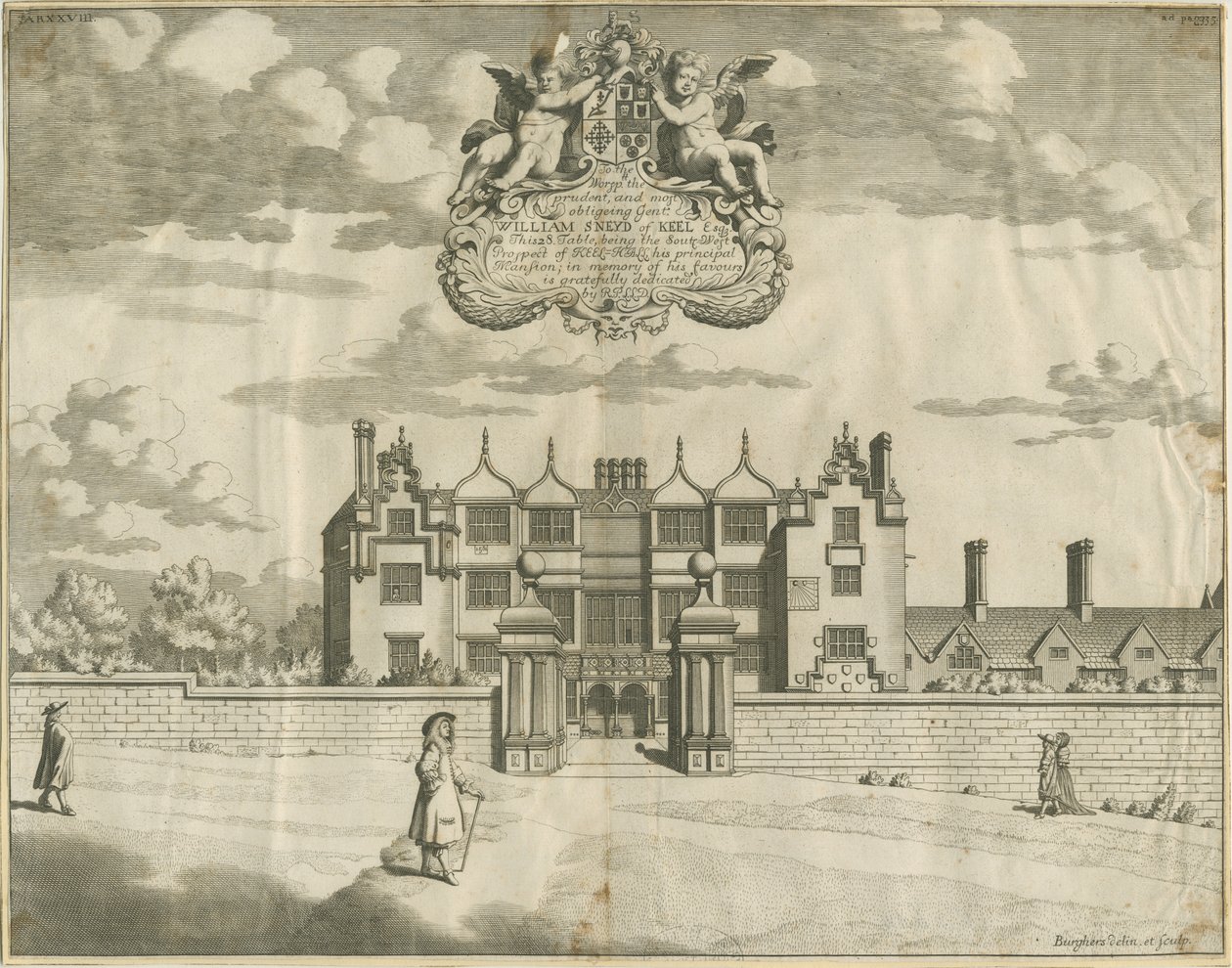 Keele Hall: kopergravure, nd [1653-1686] door Michael Burghers