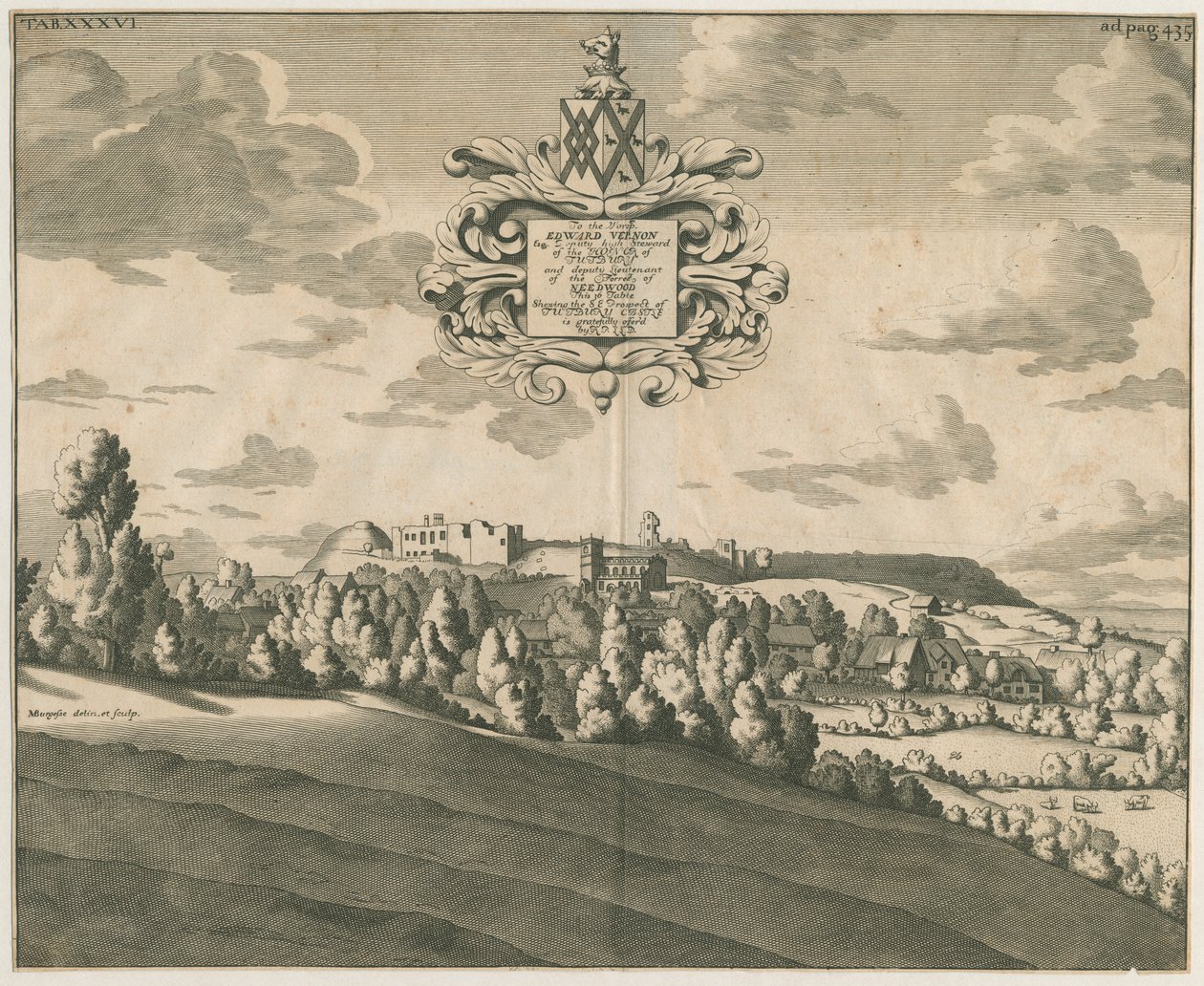 Tutbury Kasteel - Verre Uitzicht: kopergravure, nd [ca. 1686] door Michael Burghers