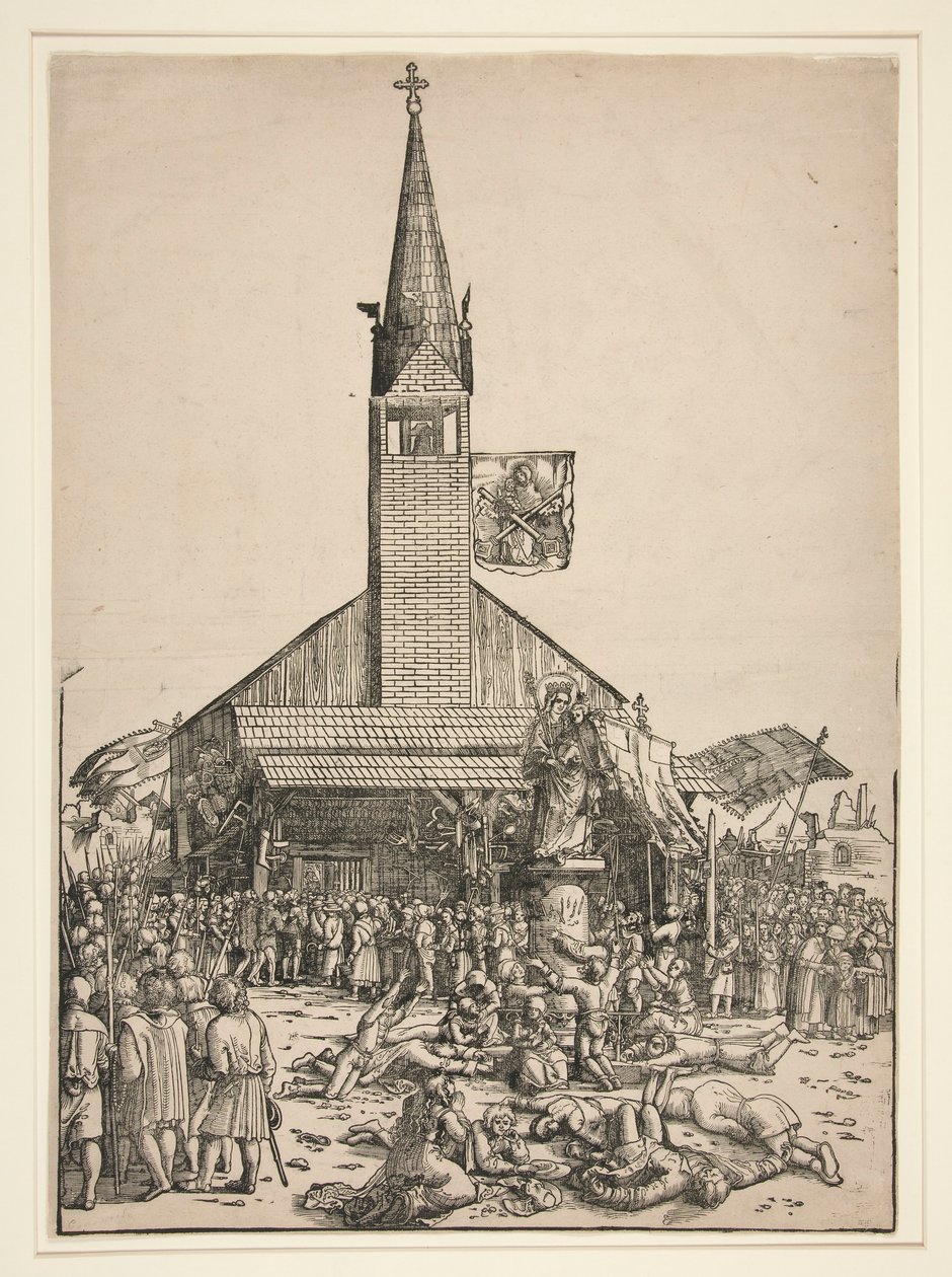 De pelgrimstocht naar de kerk van de Schone Maagd in Regensburg door Michael Ostendorfer