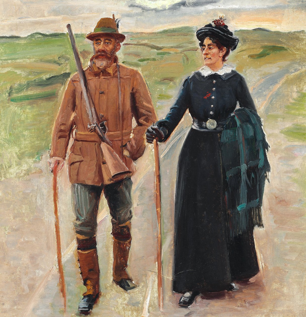 Sødring en zijn vrouw. Studie voor "Hjem fra jagten" (Na de laatste slag). door Michael Peter Ancher