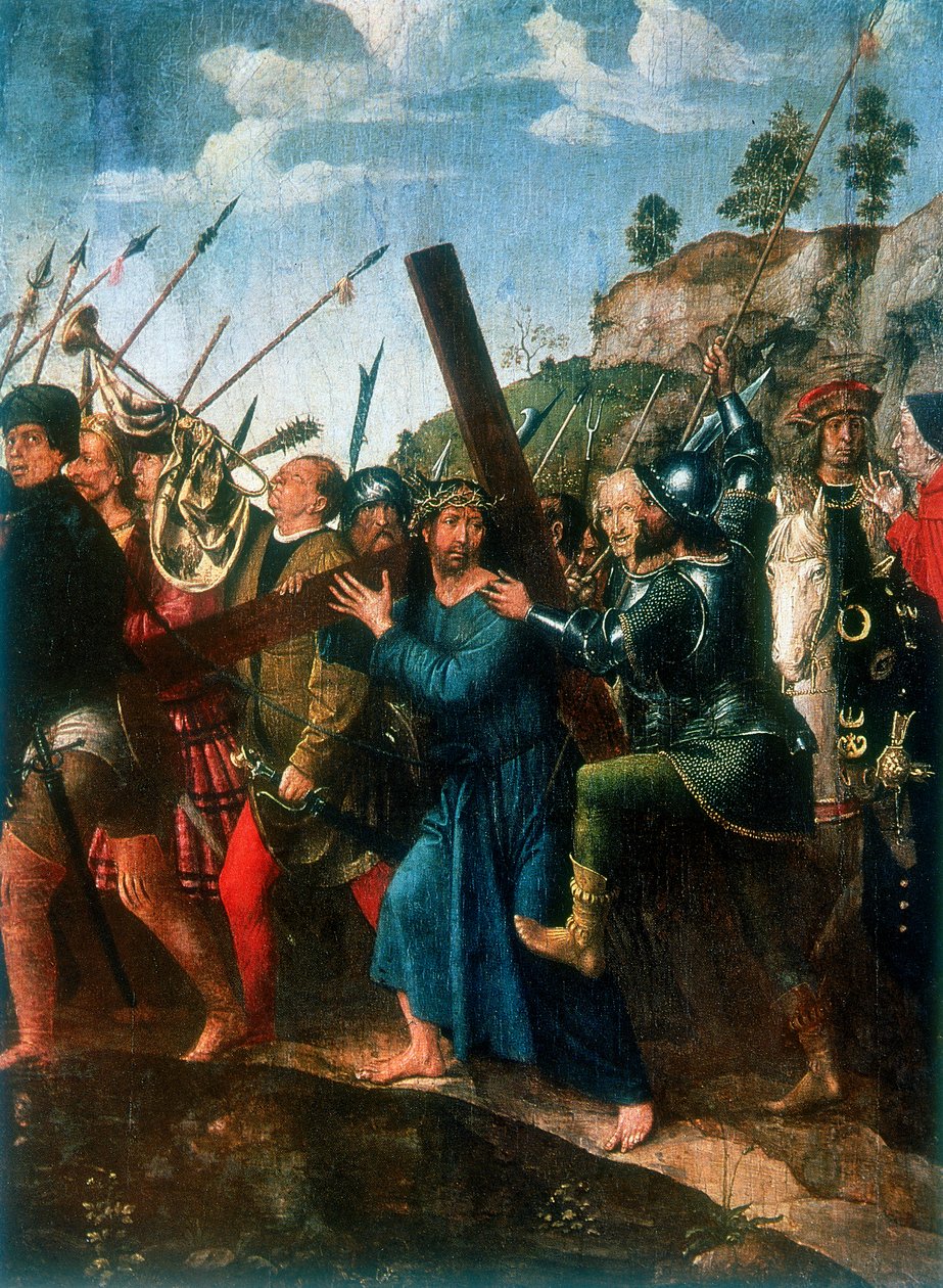 Jezus op de weg naar Calvarie, laat 15e of vroeg 16e eeuw door Michael Sittow